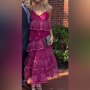 Anthropologie Fuchsia Lace Tiered Maxi Dress